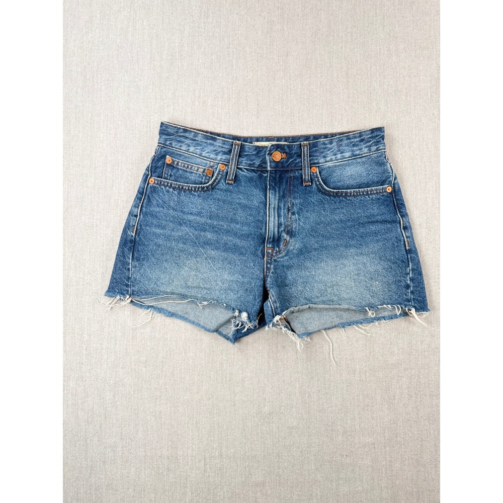 Madewell Relaxed Denim Shorts Medium Wash Raw Hem High Rise Size 25